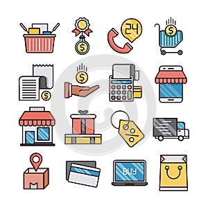 Icons set of commerce, Filled Outline Pictogram Pack