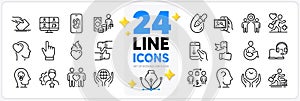 Icons set of Employees teamwork, Share and Voting ballot line icons. For web app. Vector