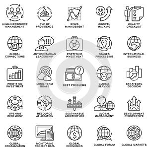 Icons set global business, economics and marketing.