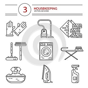 Icons set of housekeeping work tools