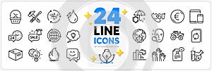 Icons set of Hydroelectricity, Face search and Smile face line icons. For web app. Vector