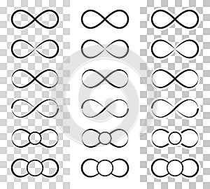 Icons set of infinity symbols with variable lines