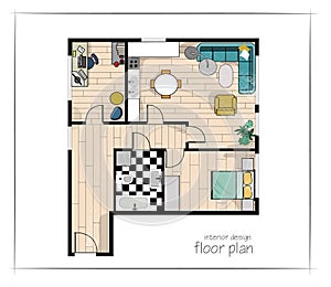 Vector interior design floor plan. home house top view. collection set elements. in color.