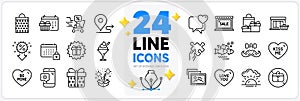 Icons set of Marketplace, Discounts cart and Gift box line icons. For web app. Vector
