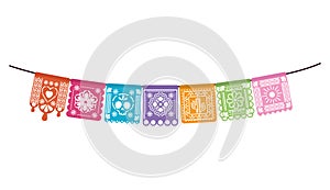 Icons set of mexican garland over white background photo