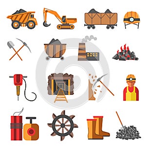 Icons set mining coal industry