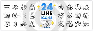 Icons set of Niacin vitamin, Carry-on baggage and Payment line icons. For web app. Vector