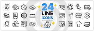 Icons set of Outsourcing, Web timer and Report document line icons. For web app. Vector