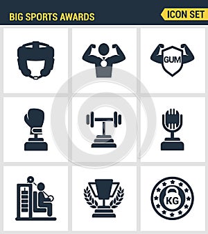 Icons set premium quality of big sports awards championship champ winner cup sport victory. Modern pictogram collection