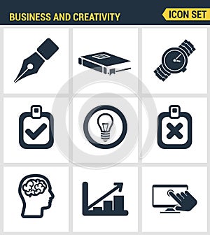 Icons set premium quality of creative business development process, modern office workflow and creativity solution. Modern