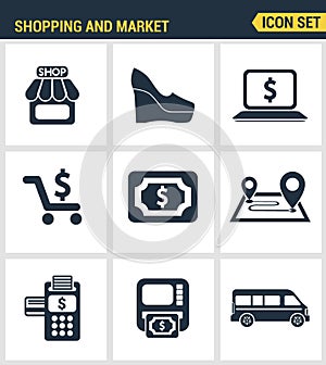 Icons set premium quality of shopping symbol, shop elements and commerce items, market objects and store products