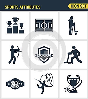 Icons set premium quality of sports attributes, fans support, club emblem. Modern pictogram collection flat design style symbol co