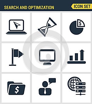 Icons set premium quality of website searching engine optimization