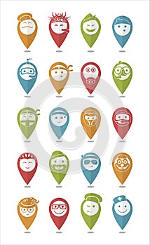 Icons set profession smilies differents colors and emotions