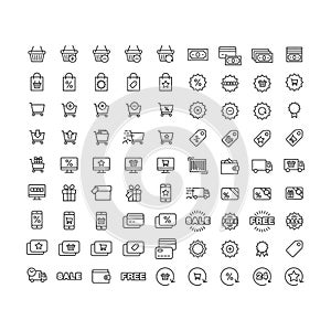 icons set shopping, purchase, sale, discounts, delivery of goods and services on white background.