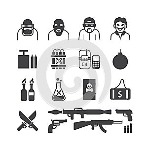 Icons set terrorist vector black colour design.