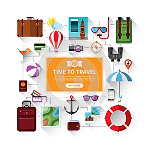 Icons set of traveling, tourism, summer vacation