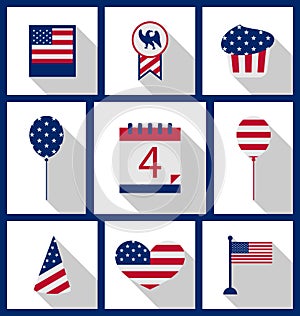 Icons Set USA Flag Color Independence Day 4th of July