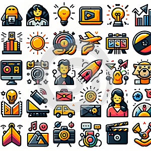 Icons Simplified graphical representations of objects, action photo