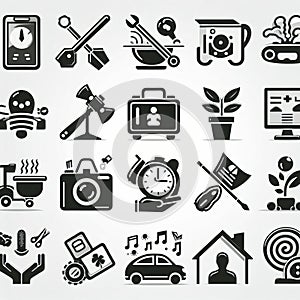 Icons Simplified graphical representations of objects, action photo