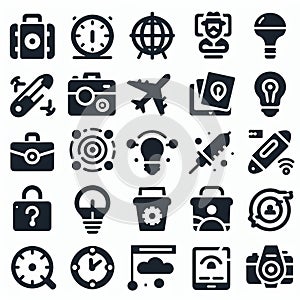 Icons Simplified graphical representations of objects, action photo