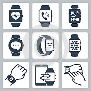Icons of smart watches in glyph style