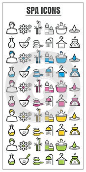Icons spa color blck blue pink Yellow green vector on white back