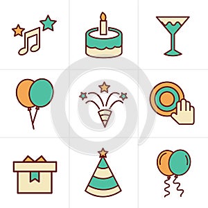 Icons Style party Icons Set