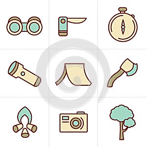 Icons Style vector black camping theme