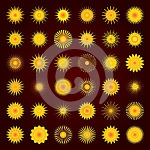 Icons suns of various shapes - vector set