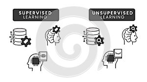 Icons for Supervised and Unsupervised Learning. Icons for Supervised and Unsupervised Learning. Vector Editable Stroke and Colors