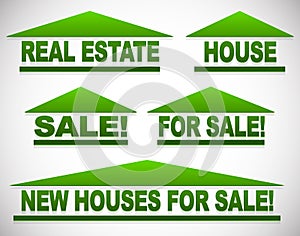 Icons with text for real estate concepts - For sale signs house