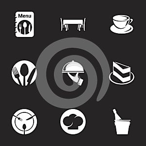 Icons for theme Cooking and kitchen. Black background