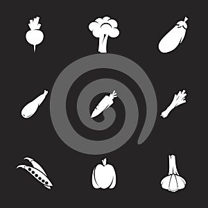 Icons for theme Vegetables. Black background