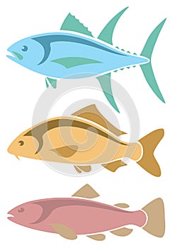 Icons tuna, carp , trout