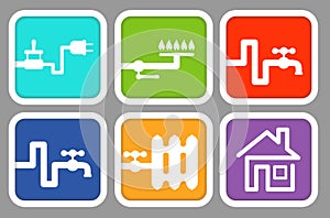 Icons Utility meters: electricity, gas, cold water, hot water, heating