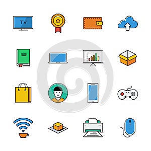 Icons vector set. Color line signs. Web