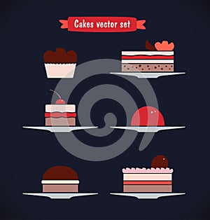 Icons vector set of different sweets, biscuits, cakes.