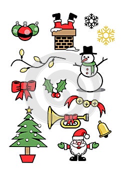 Icons xmas holiday symbols winter 2