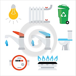 Home heating and cooling system icons set.