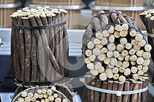 Icorice sprigs on the local market stall