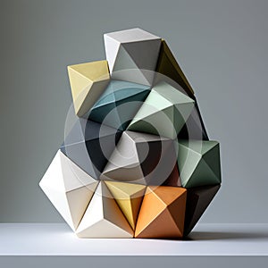 an icosahedral prism with twenty triangular faces podium, empty showcase for packaging product presentation AI