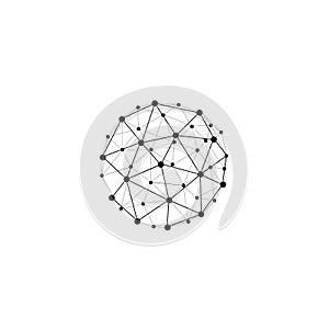 Icosahedron icon. Wireframe mesh polygonal element. Sphere with connected lines and dots. Vector on isolated white background. EPS