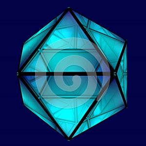 Icosahedron. Magic crystal, a symbol of water. Platonic body of equilateral triangles. 3d illustration