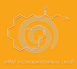 Icosapent ethyl ethyl eicosapentaenoic acid drug molecule. Skeletal formula.