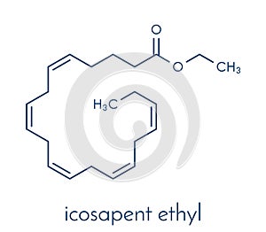 Icosapent ethyl ethyl eicosapentaenoic acid drug molecule. Skeletal formula.