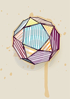 Icosidodecahedron with hand drawn color hatching