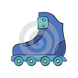 Roller skates with colored hand drawn vector illustration