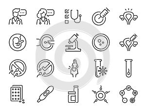 ICSI and IVF line icon set. Included the icons as Embryologist, doctor, medical, pregnancy, and more. photo