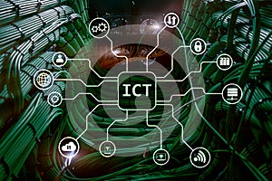 ICT - information and communications technology concept on server room background